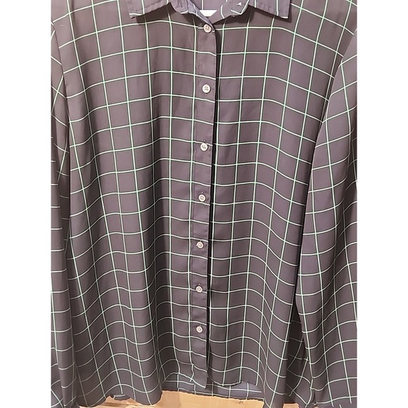 J Crew Shirt Women's L Navy Green Poly Check Long Sleeve Button Up - Picture 2 of 7